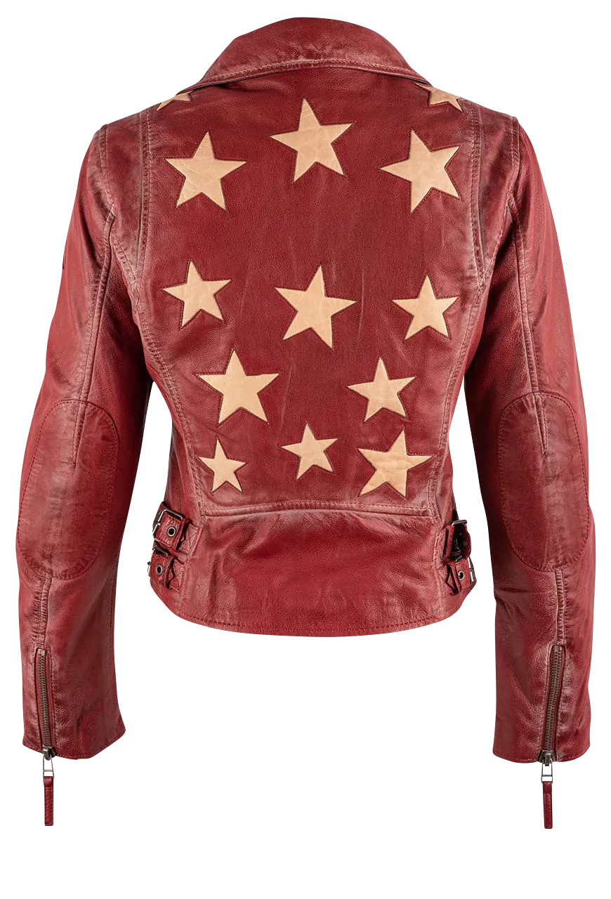 Christy Lamb Leather Moto Stars Jacket