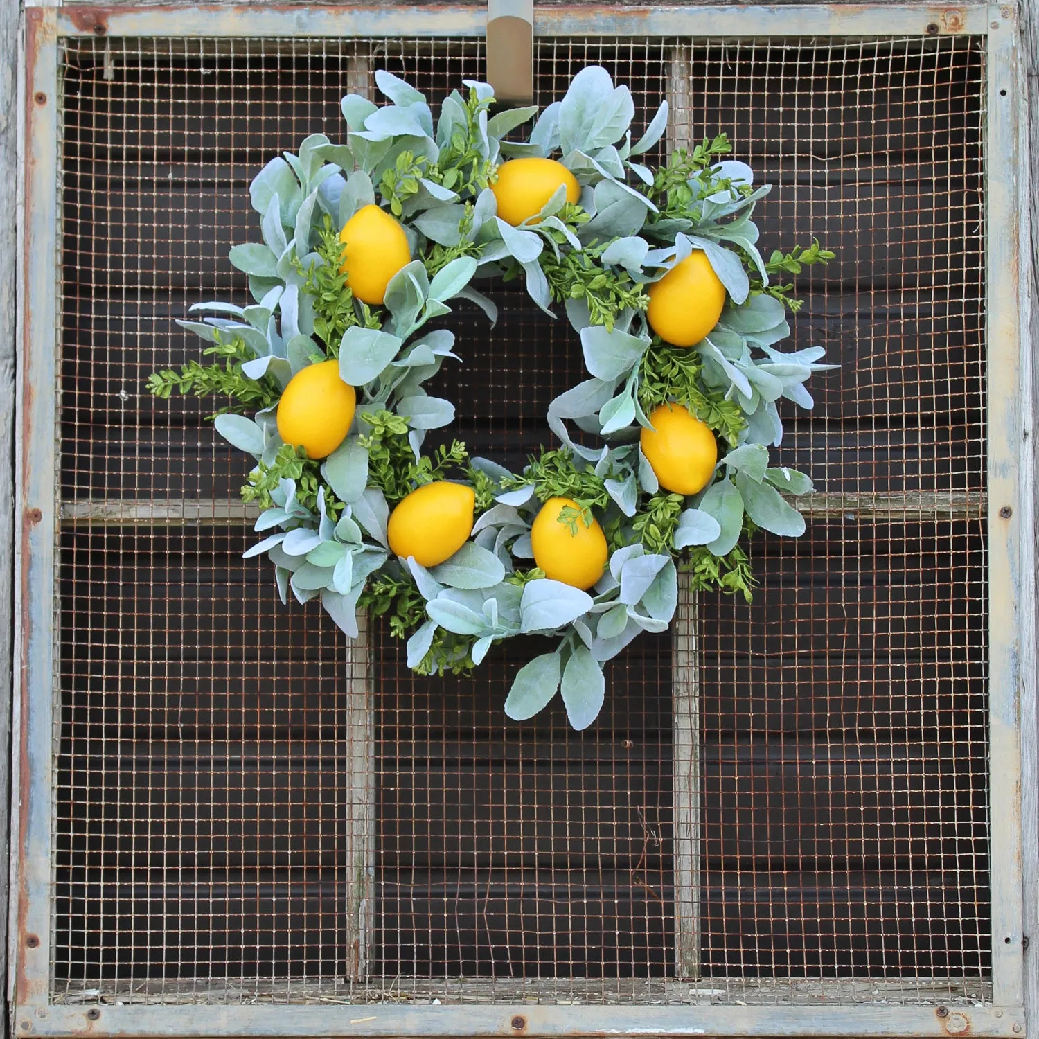 Citrus Lemon, Lamb's Ear, & Boxwood All Season Spring Front Door Wreath