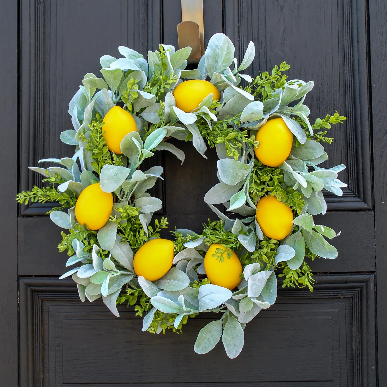 Citrus Lemon, Lamb's Ear, & Boxwood All Season Spring Front Door Wreath