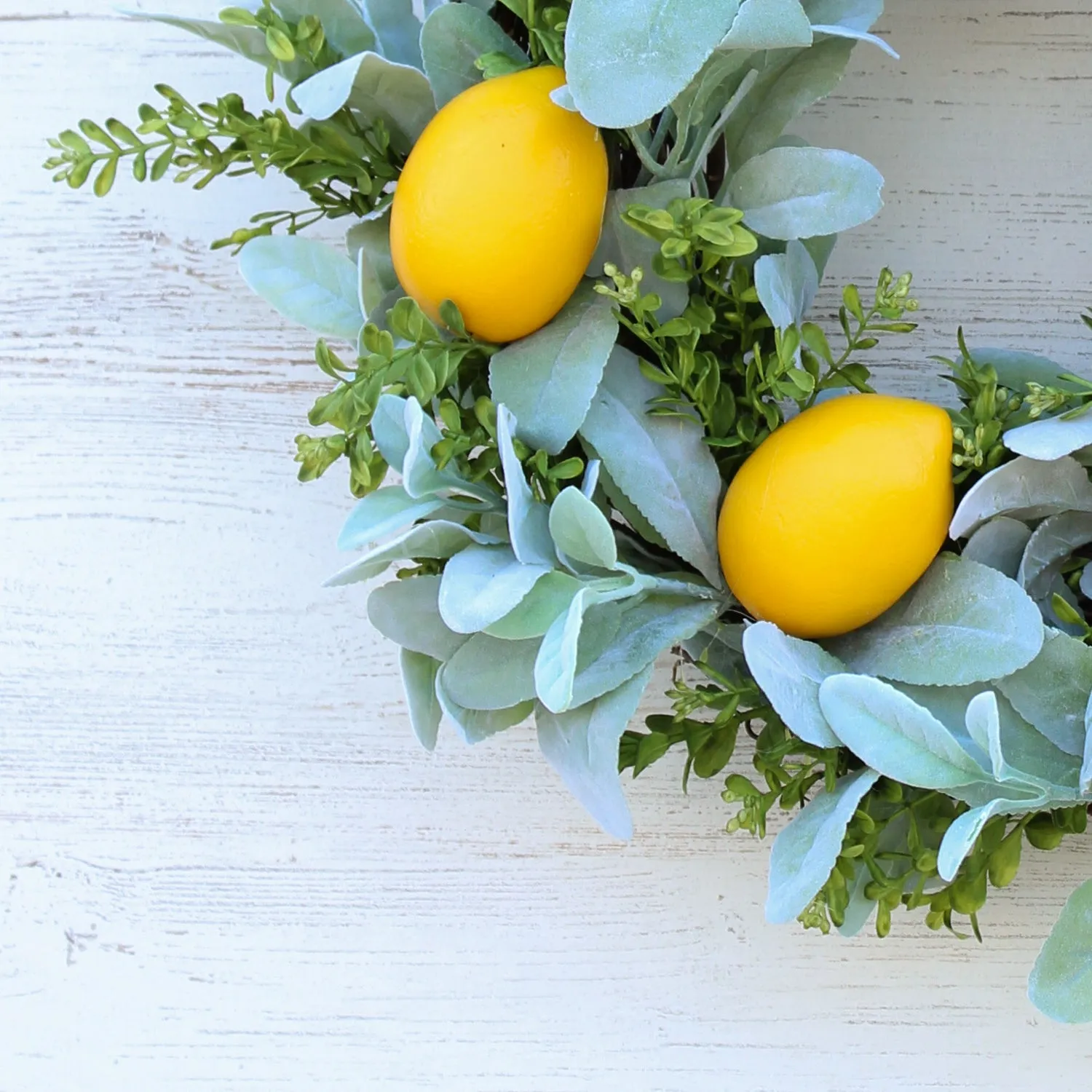 Citrus Lemon, Lamb's Ear, & Boxwood All Season Spring Front Door Wreath