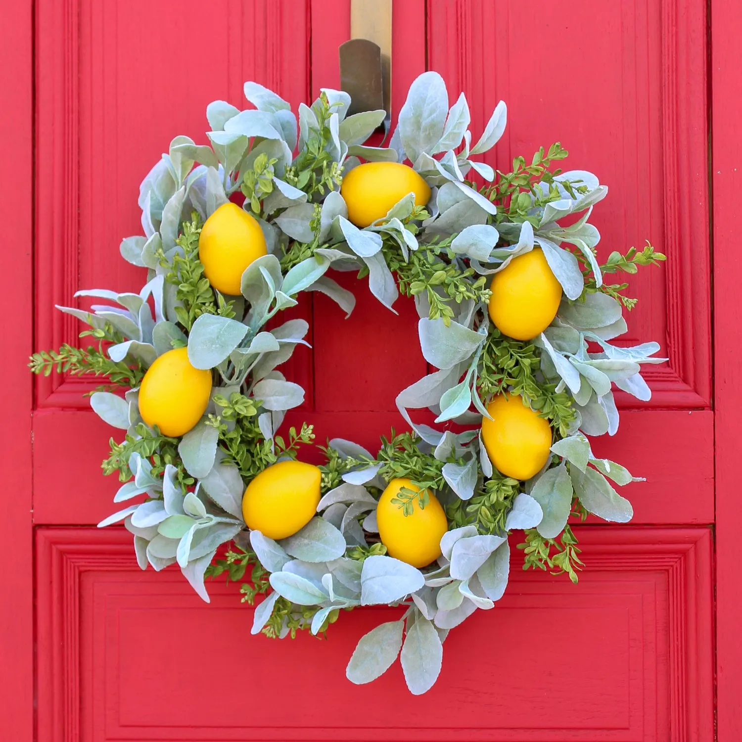 Citrus Lemon, Lamb's Ear, & Boxwood All Season Spring Front Door Wreath