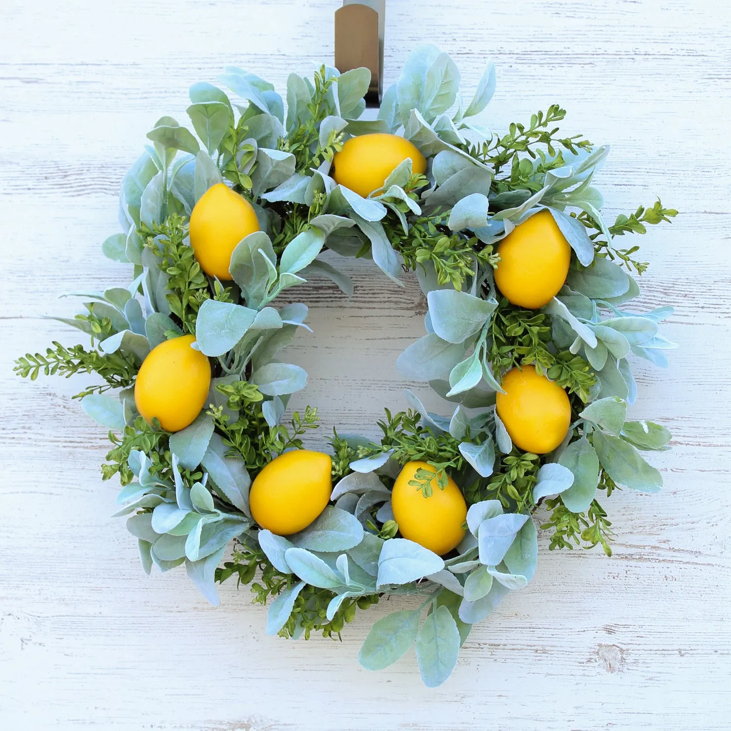 Citrus Lemon, Lamb's Ear, & Boxwood All Season Spring Front Door Wreath