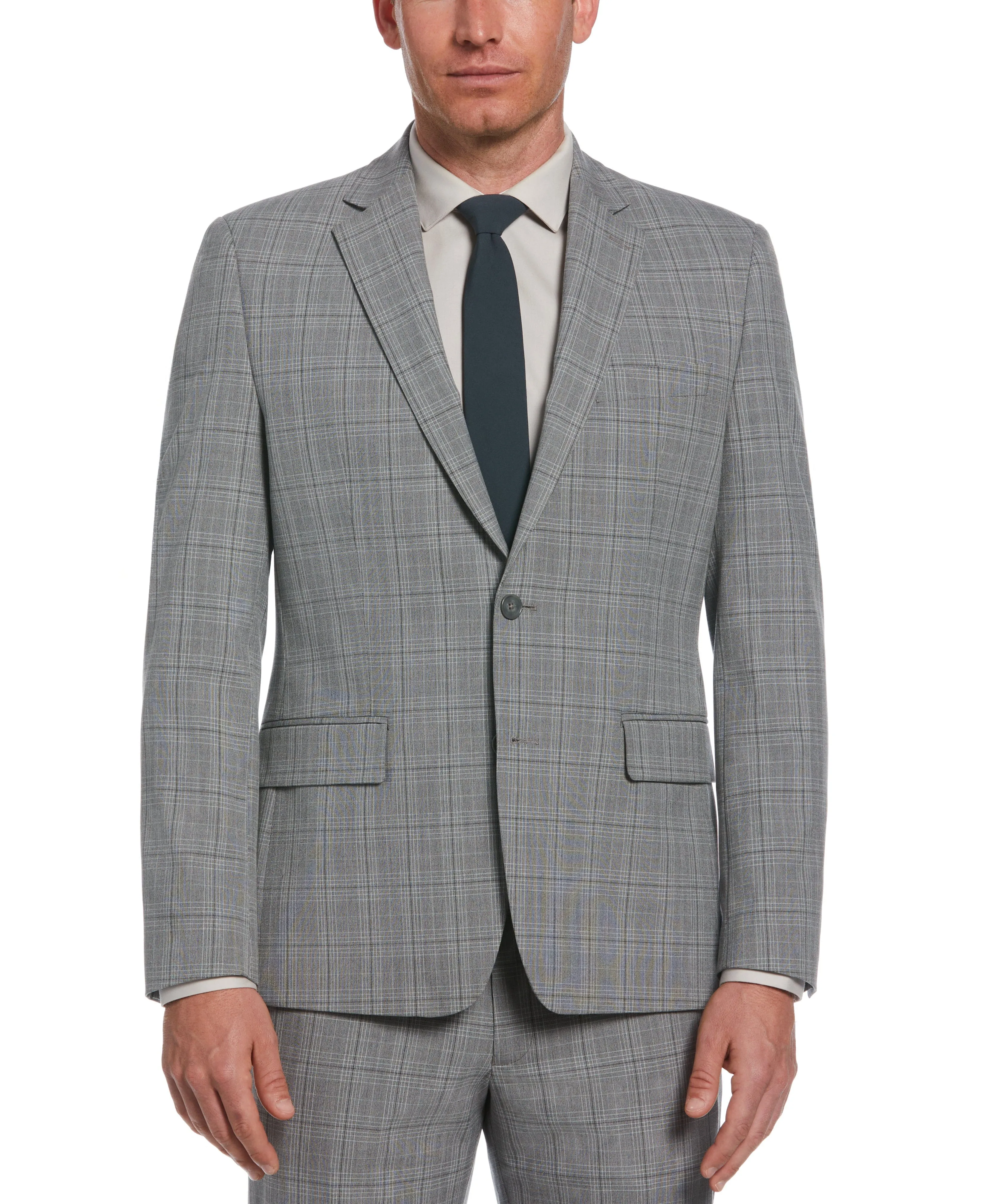 Classic Grey Stretch Plaid Suit