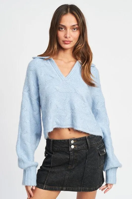 Collared Cableknit Boxy Sweater