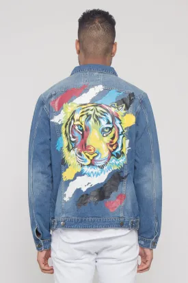 Colorful Painted Tiger Denim Jacket