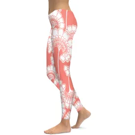 Coral Japanese Floral Leggings