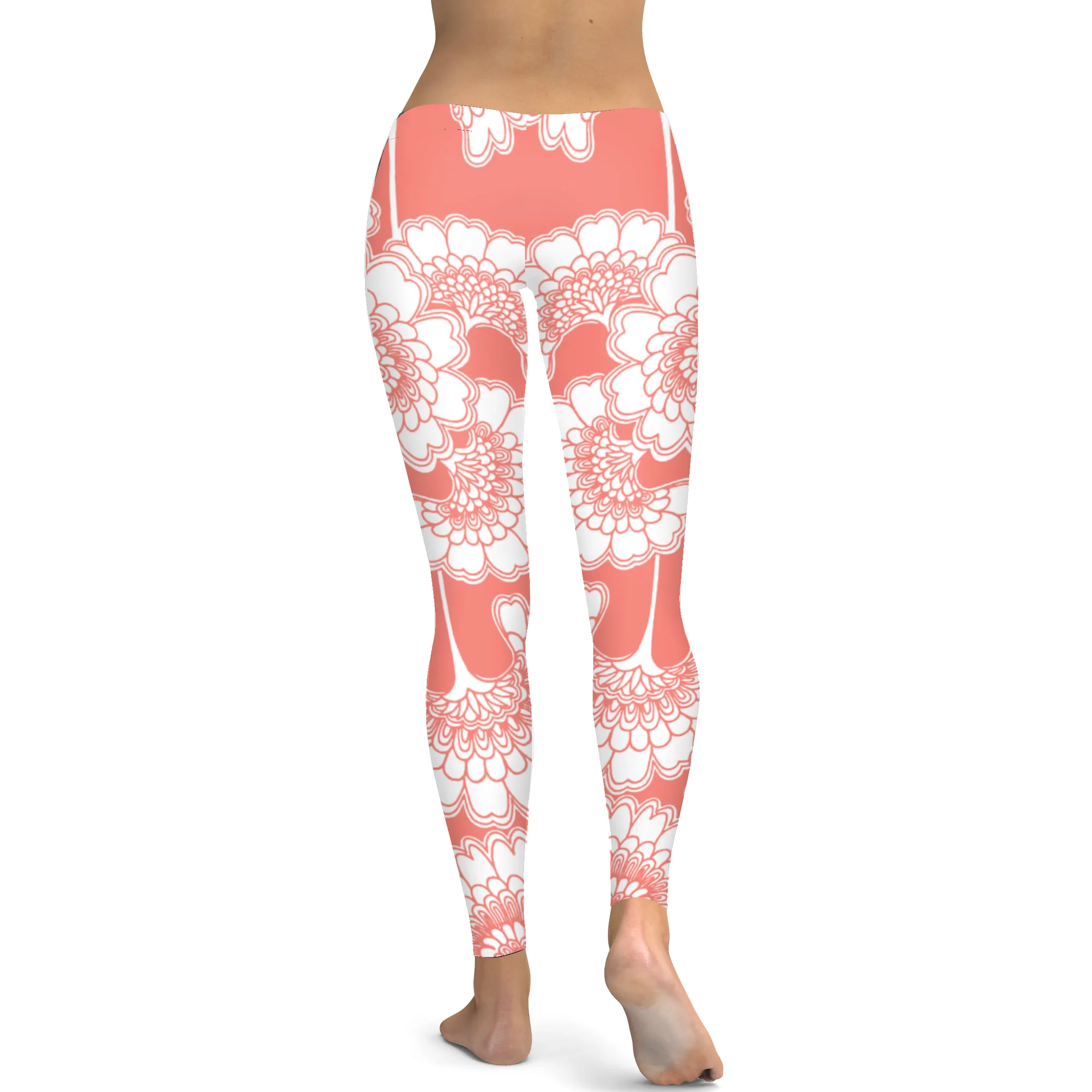 Coral Japanese Floral Leggings