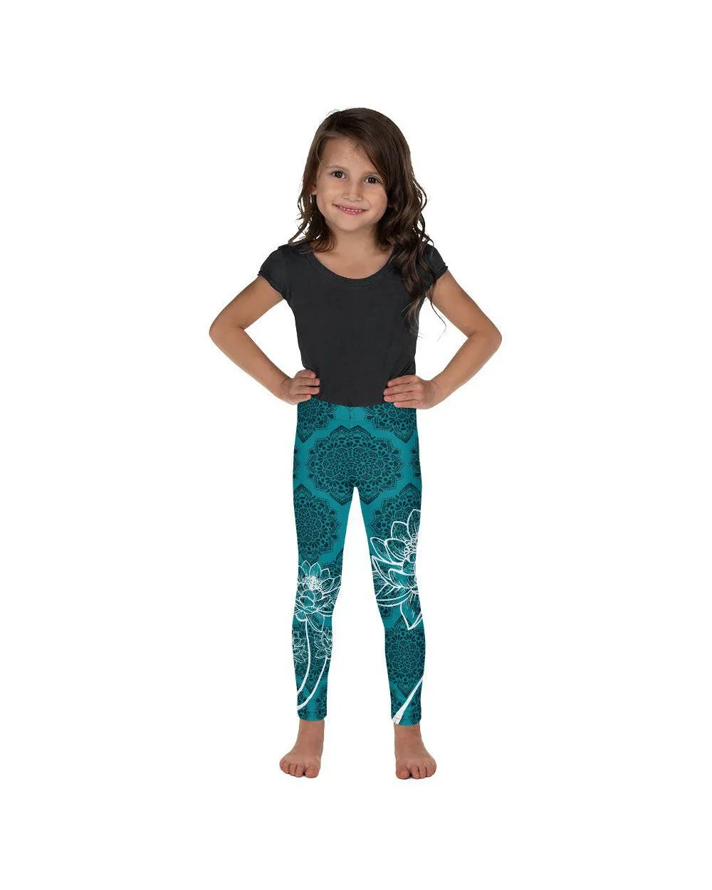 Cyan Blue Lotus Kid's Leggings