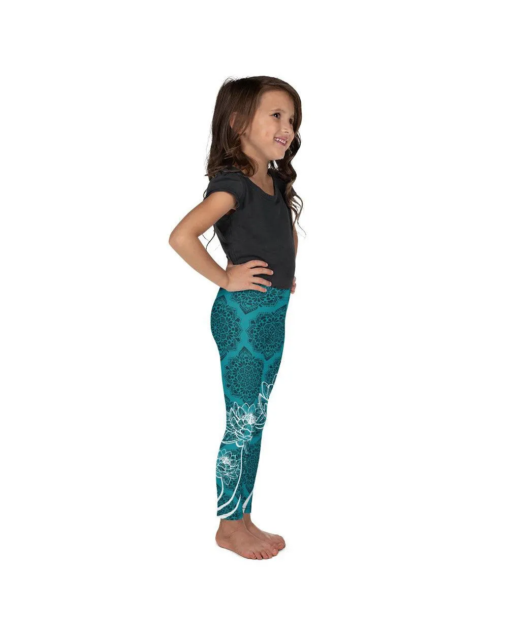 Cyan Blue Lotus Kid's Leggings