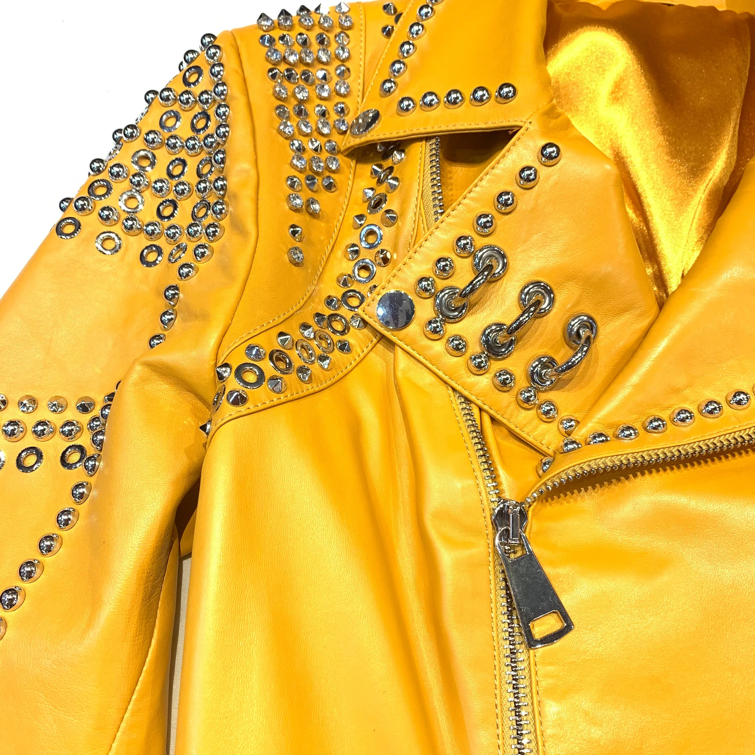 Daniels Leather Ladies Canary Yellow Biker Jacket