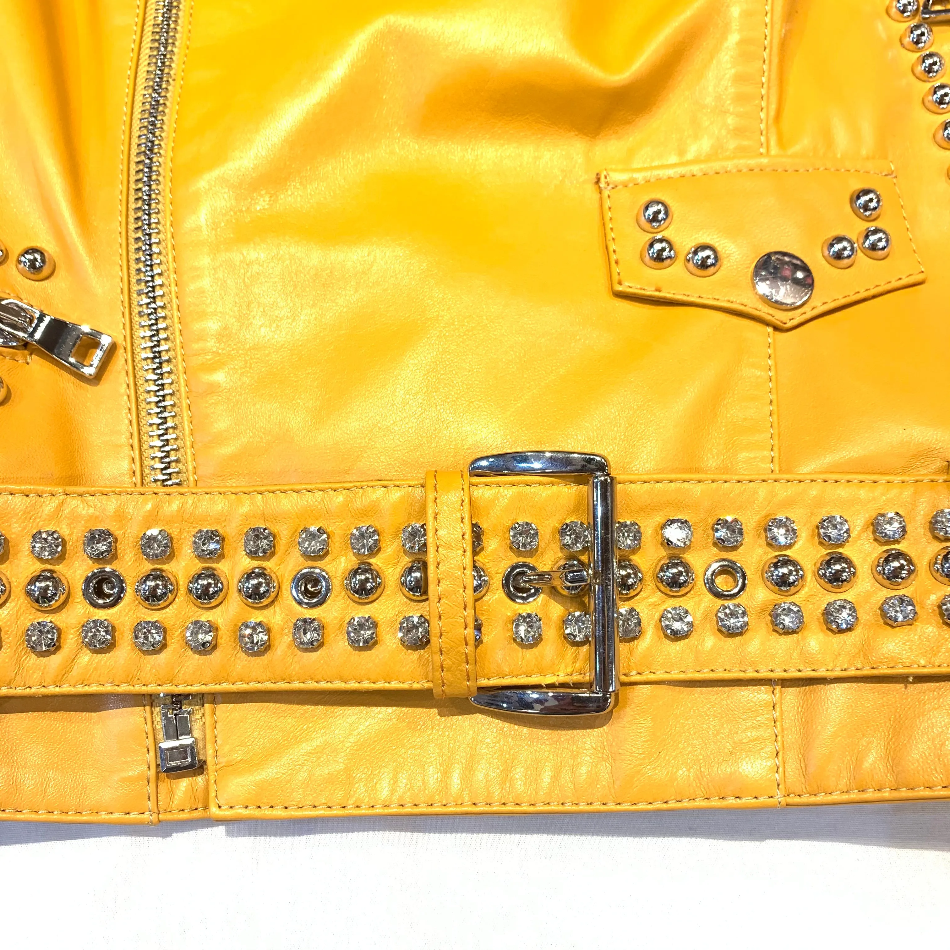 Daniels Leather Ladies Canary Yellow Biker Jacket