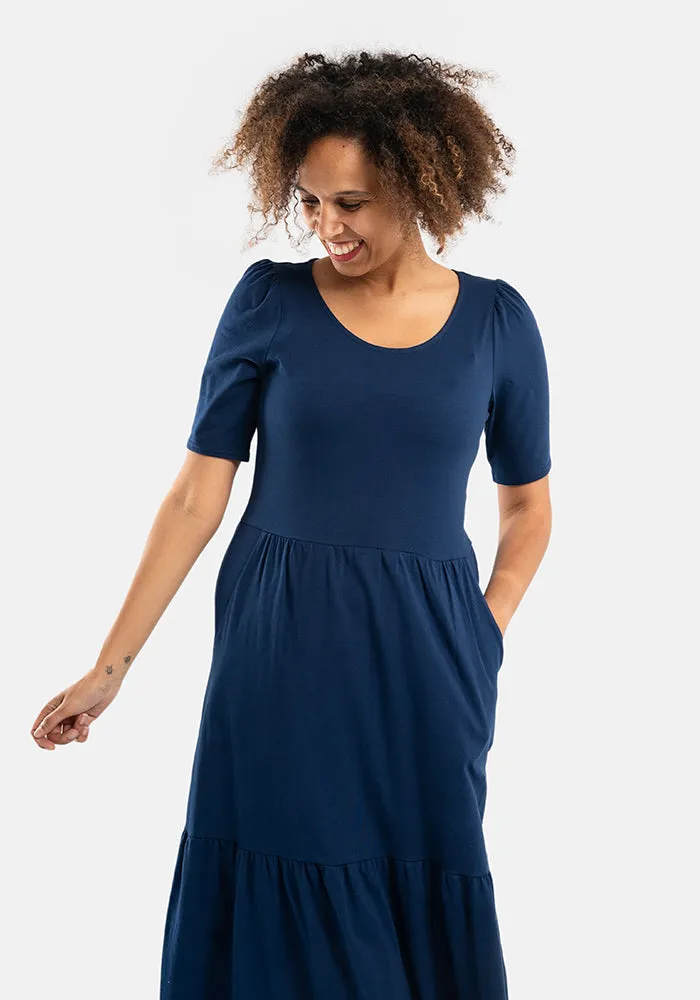 Dara Plain Navy Cotton Midaxi Dress