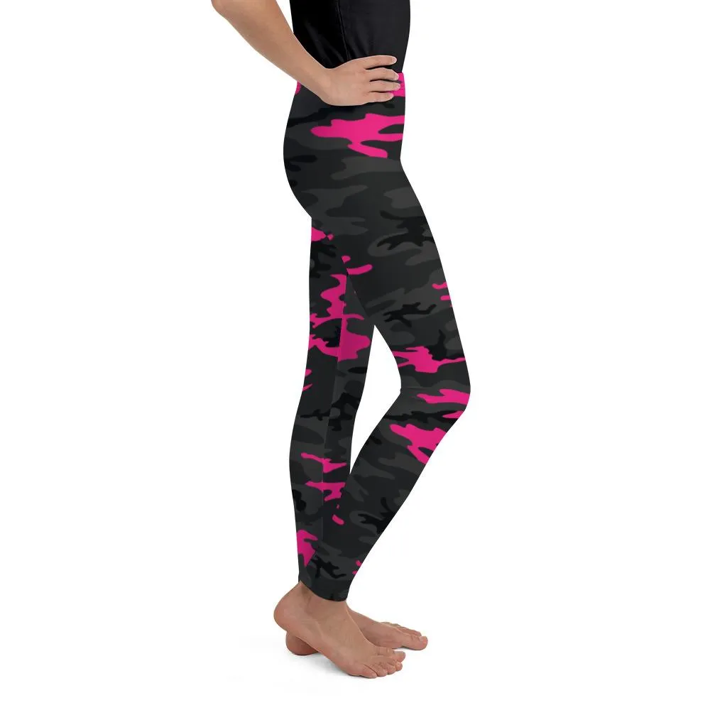 Dark Pink Camo Youth Leggings