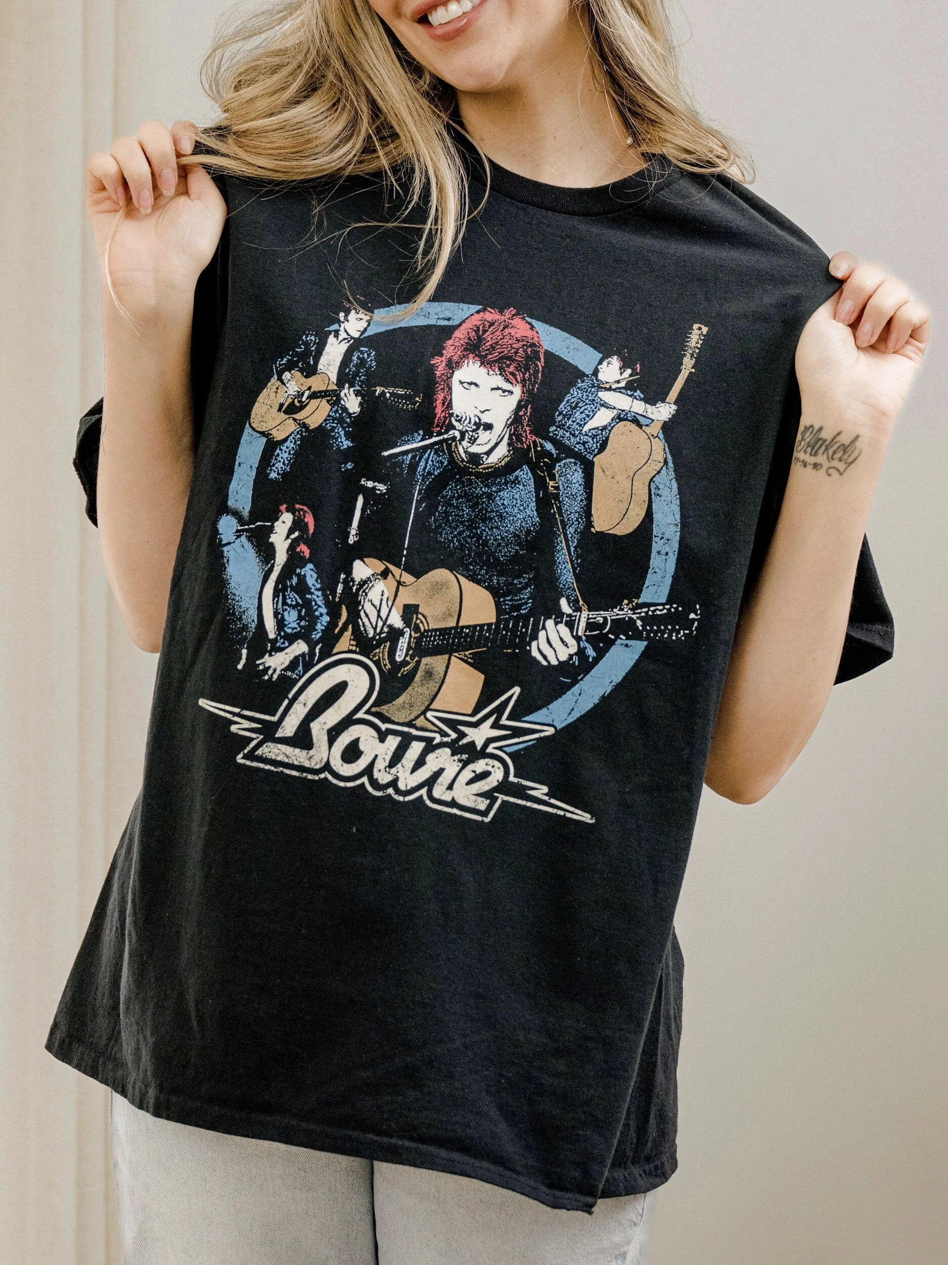 David Bowie Compilation Black Thrifted Distressed Tee