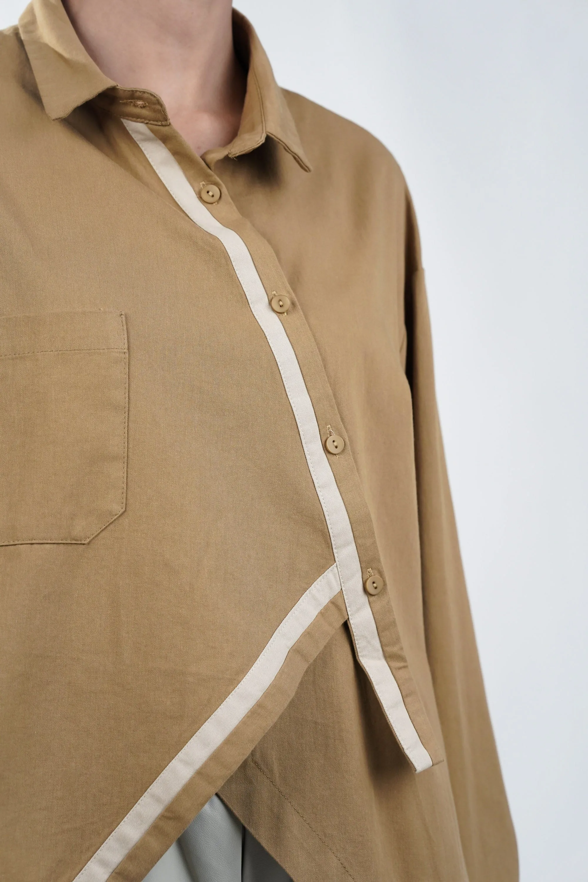 Diagonal Placket & Asymmetric Hem Shirt