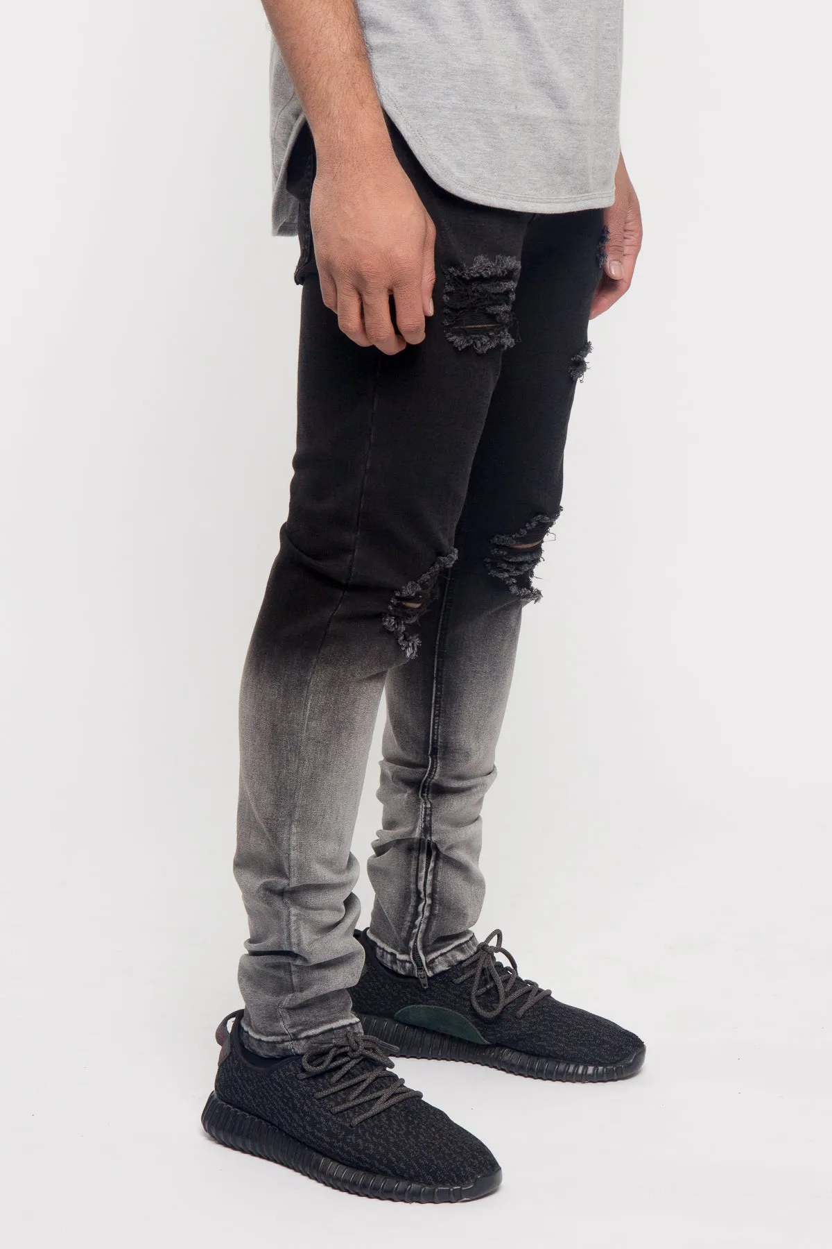 Distressed Dip Dyed Denim Jeans