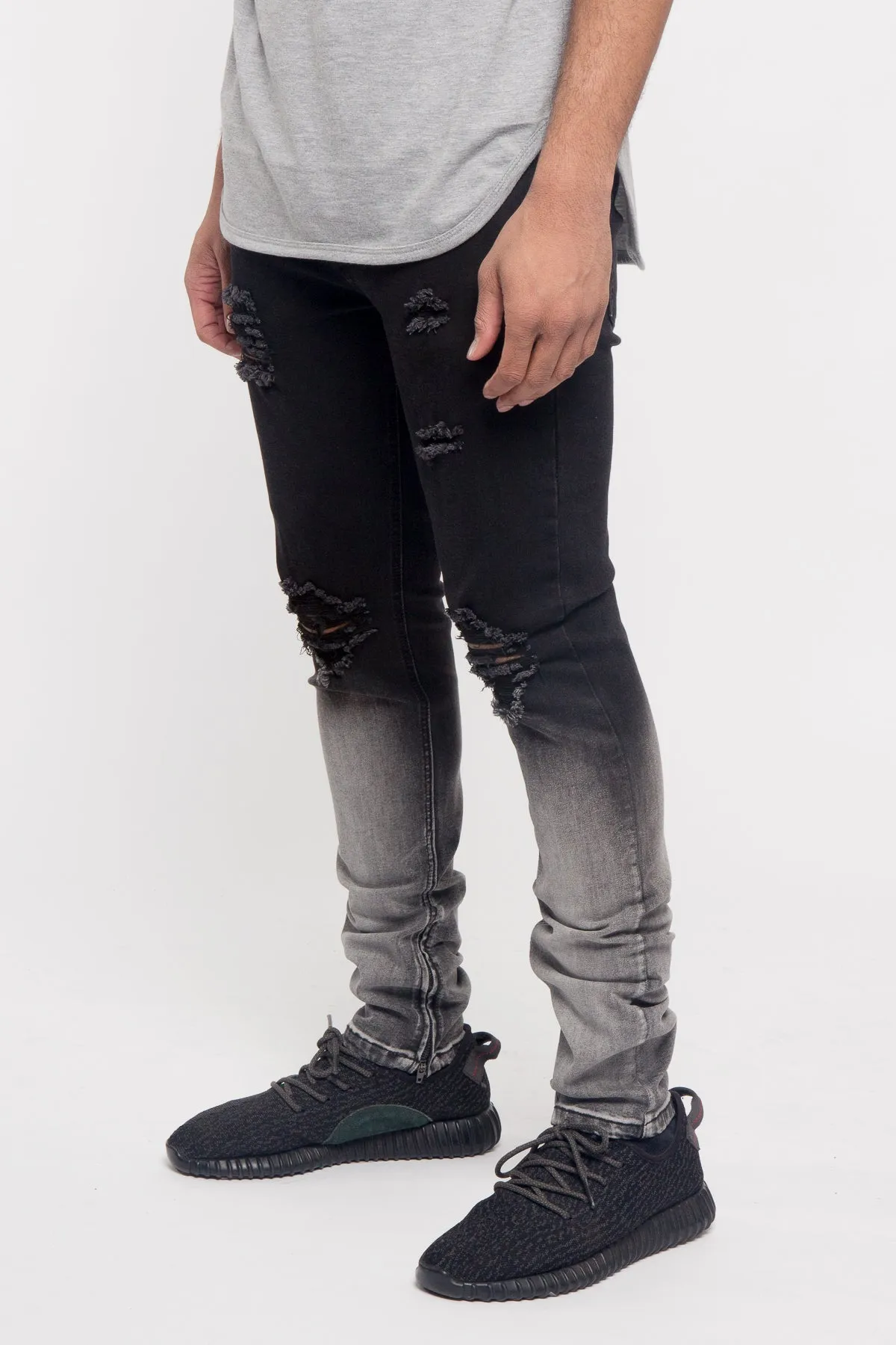 Distressed Dip Dyed Denim Jeans