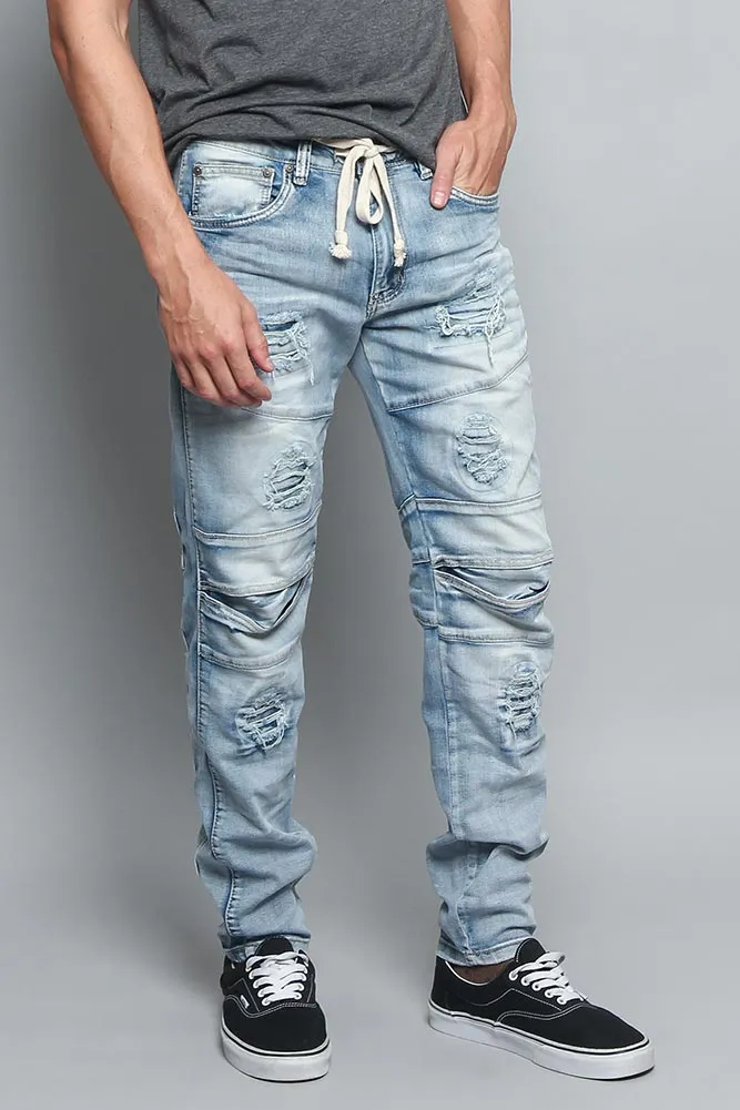 Distressed Drawstring Denim Jeans