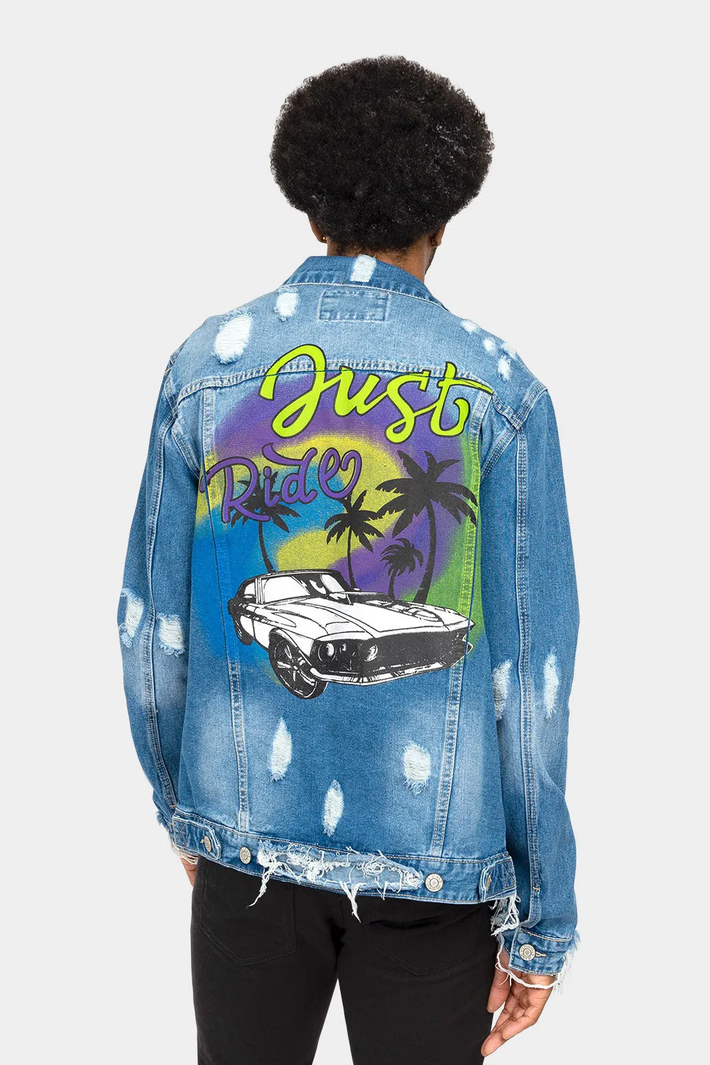 Distressed Just Ride Denim Jacket