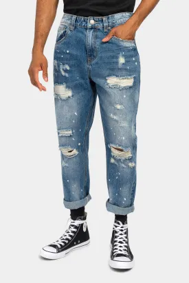 Distressed Paint Splatter Cropped Denim Jeans