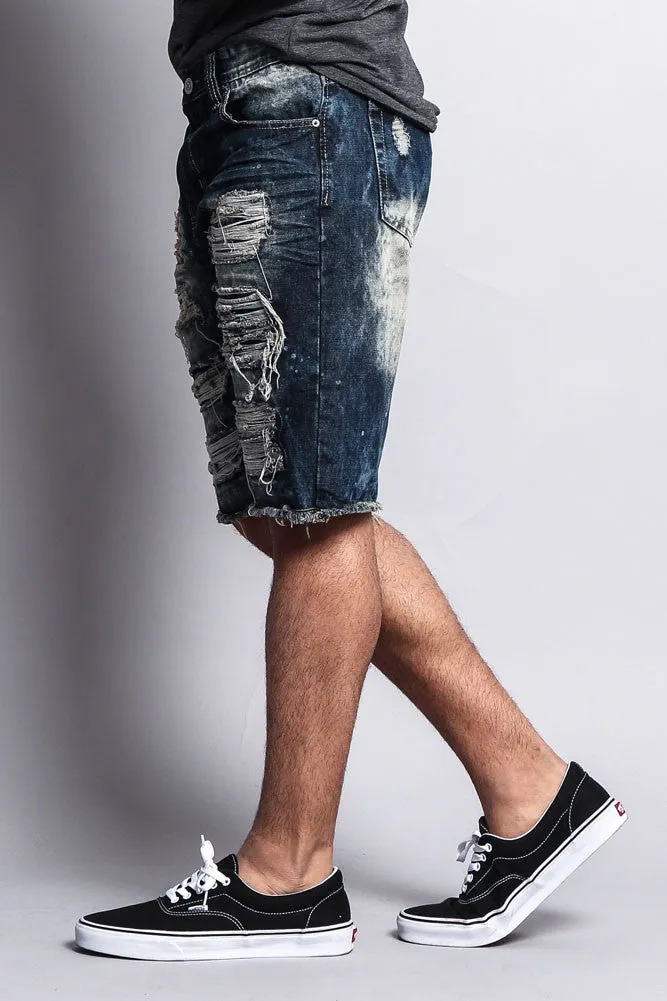 Distressed Paint Splattered Denim Shorts