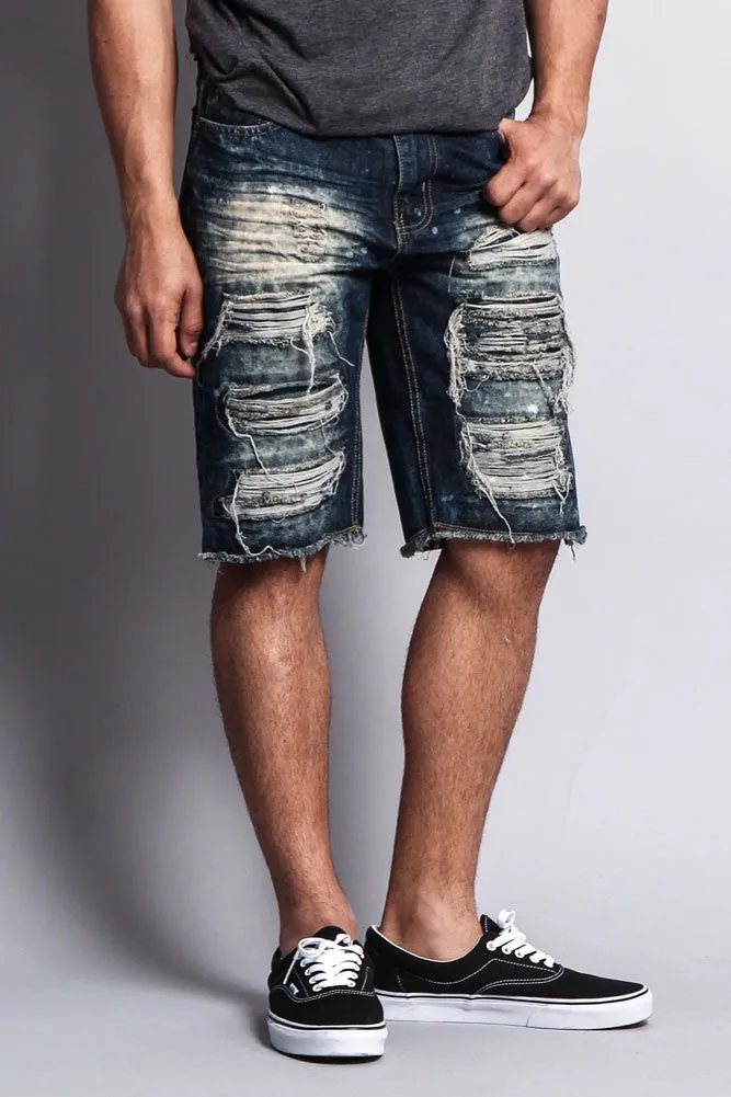 Distressed Paint Splattered Denim Shorts