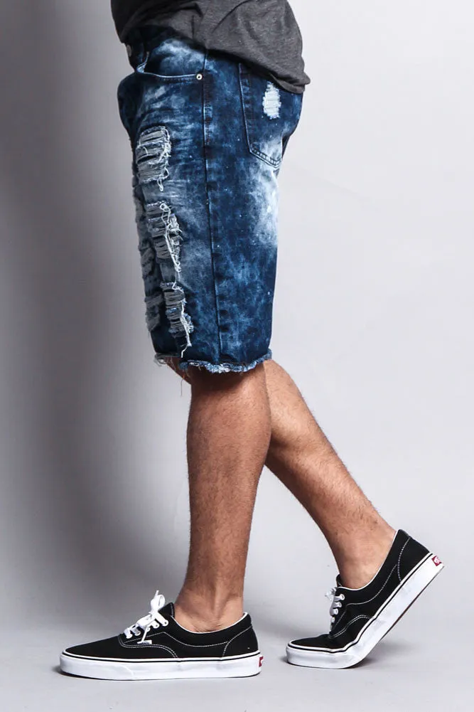 Distressed Paint Splattered Denim Shorts