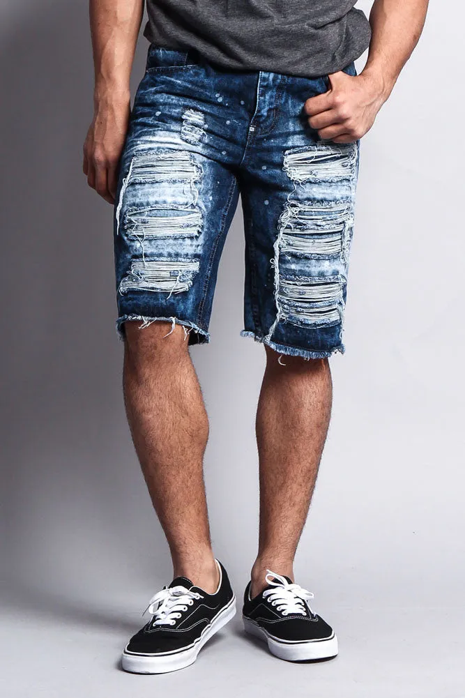 Distressed Paint Splattered Denim Shorts