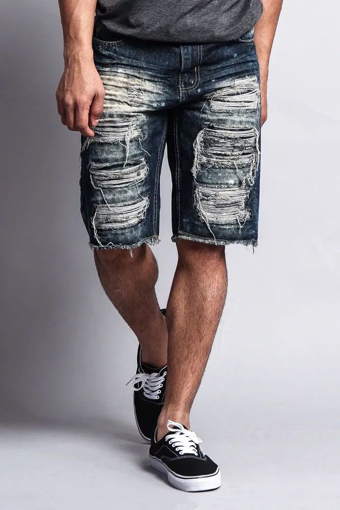 Distressed Paint Splattered Denim Shorts