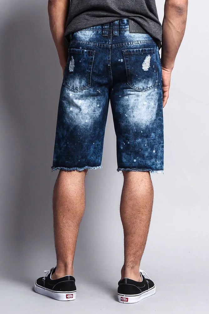 Distressed Paint Splattered Denim Shorts