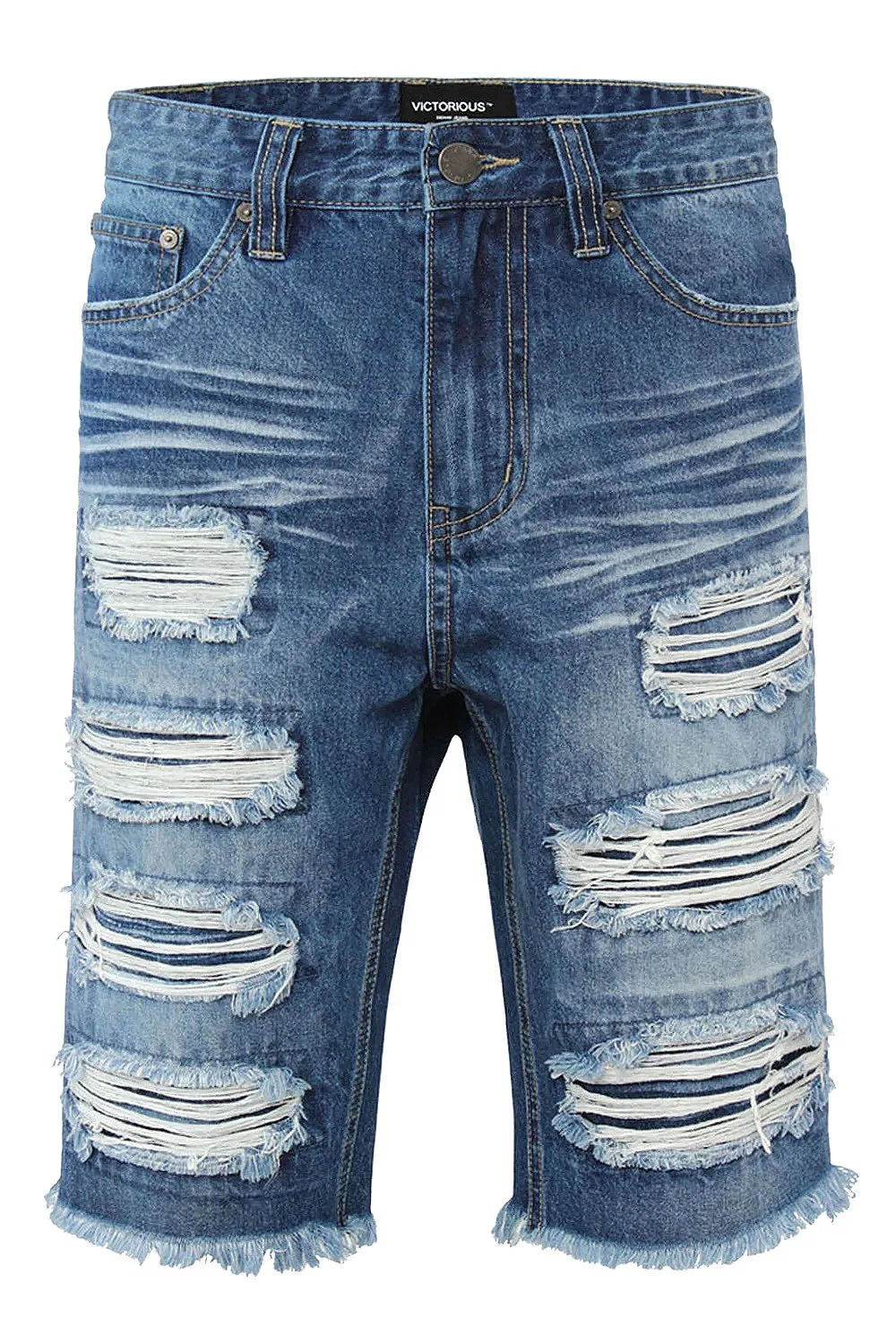 Distressed Repaired Denim Shorts