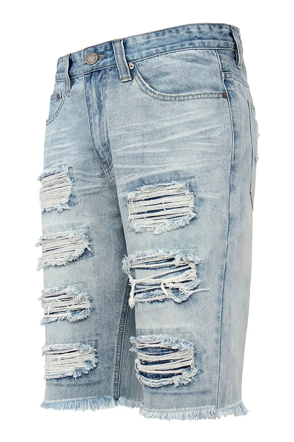 Distressed Repaired Denim Shorts