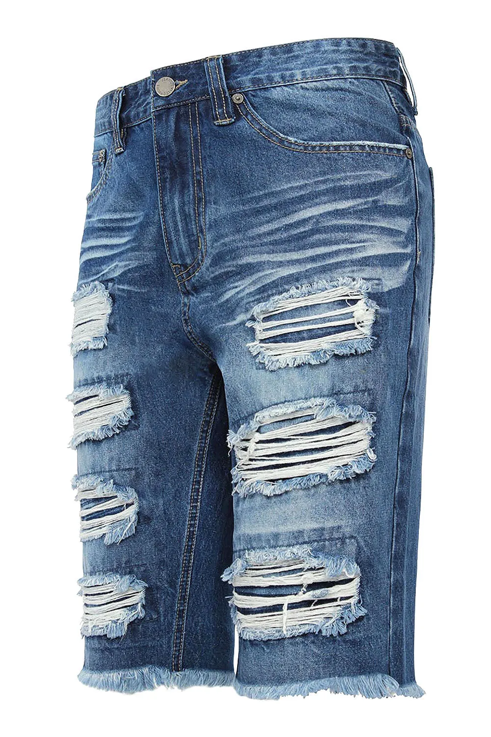 Distressed Repaired Denim Shorts