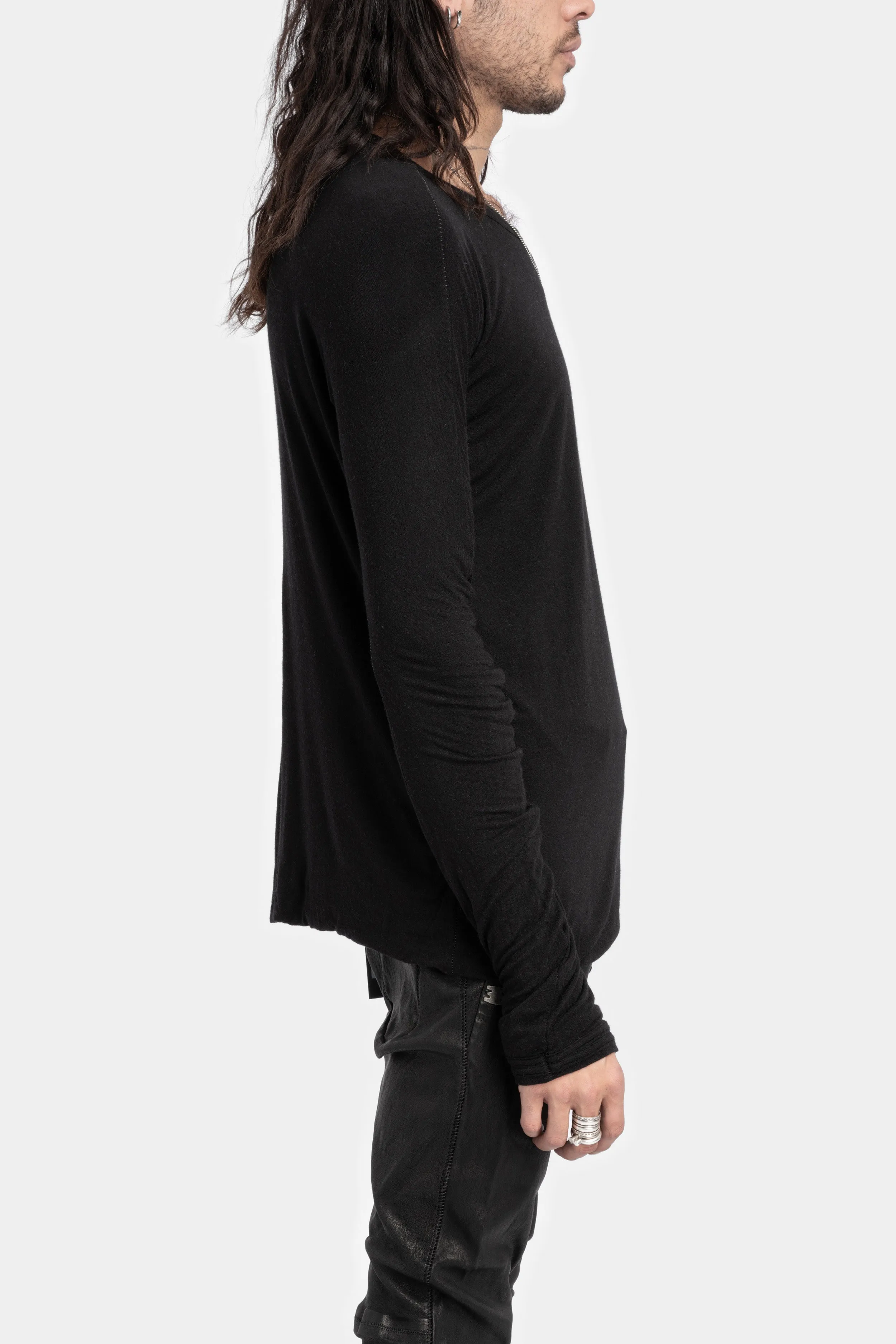 Double layer cashmere blend long sleeve T-Shirt