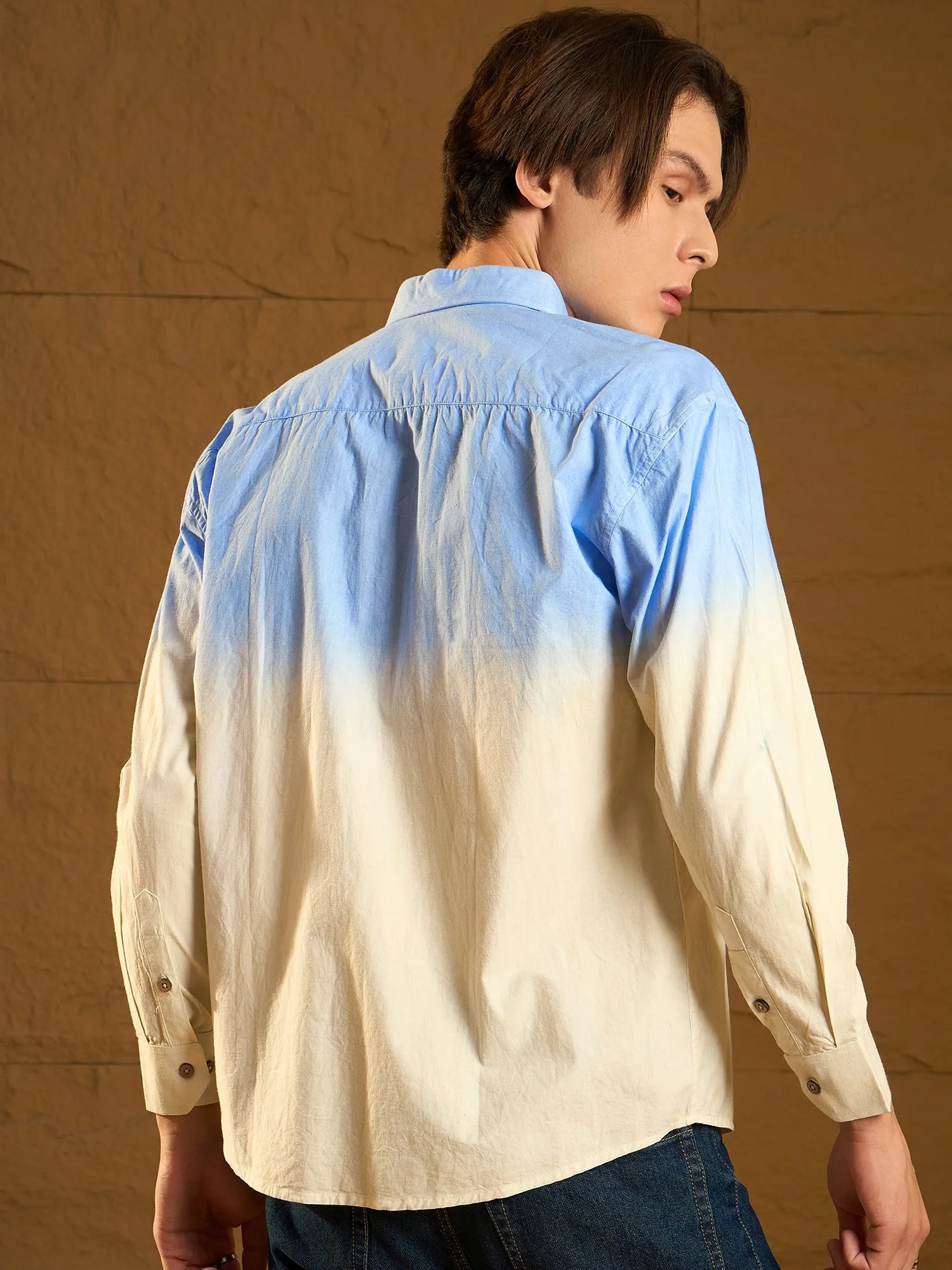 Double Pocket Drop Shoulder Oversized Ombre Shirt