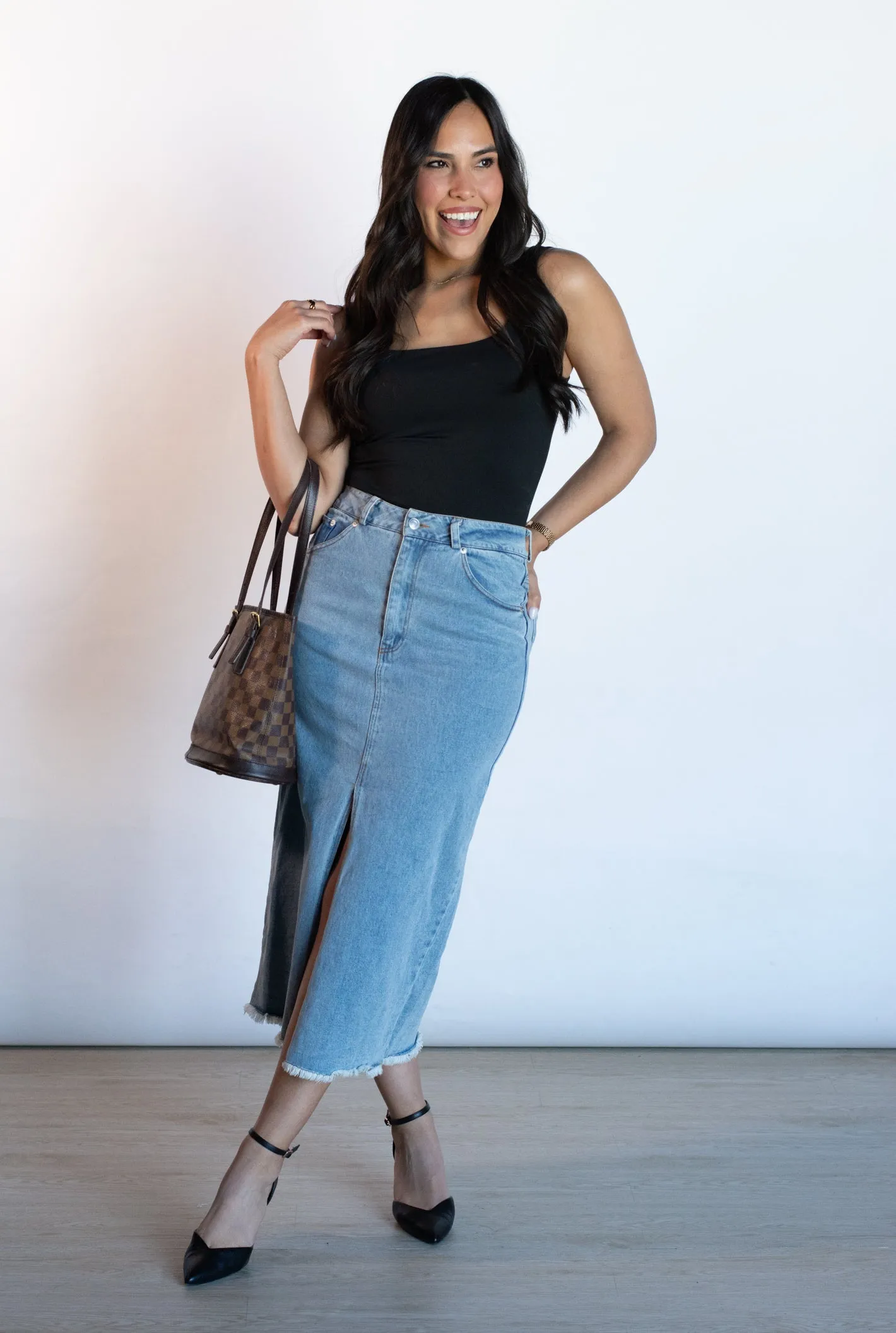 Ease My Mind Denim Midi Skirt