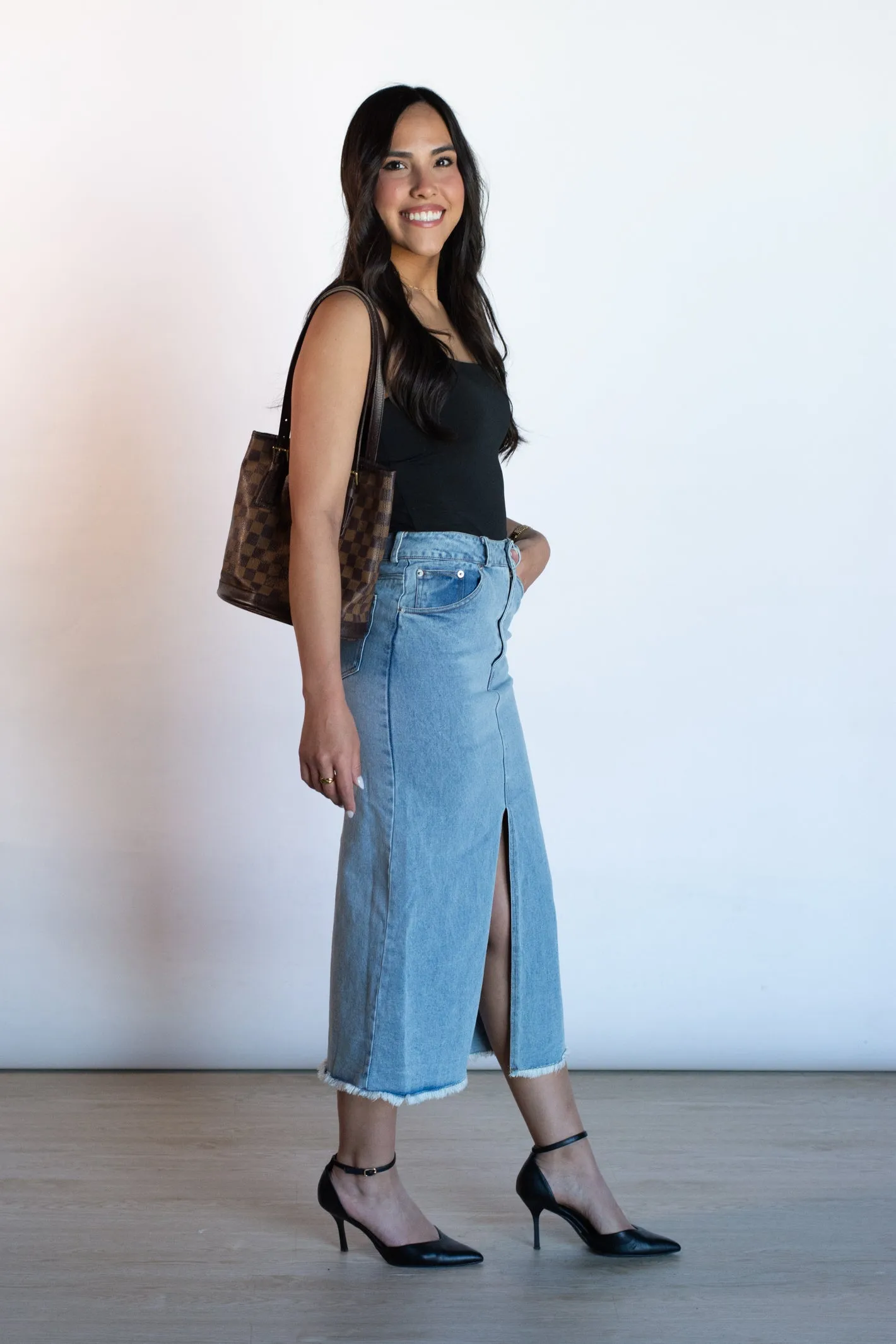 Ease My Mind Denim Midi Skirt