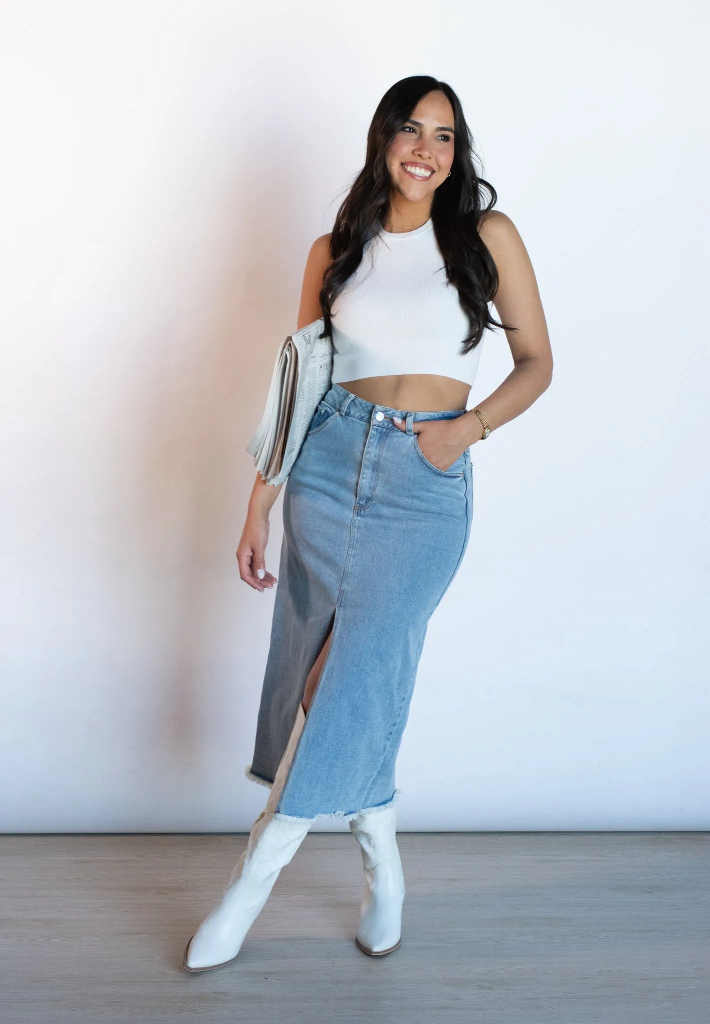 Ease My Mind Denim Midi Skirt