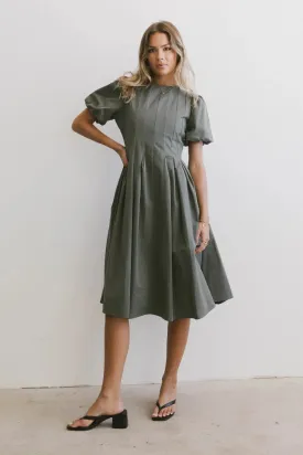 Eliana Pleated Midi Dress in Sage