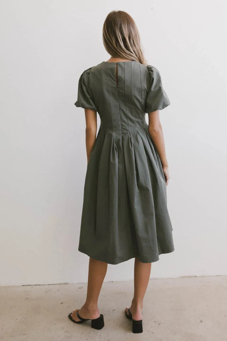 Eliana Pleated Midi Dress in Sage