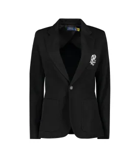 embroidered logo single-breasted blazer - black