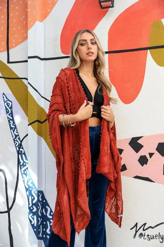 Embroidered Zig Zag Soft Kimono available in Sage Cream Black and Rust