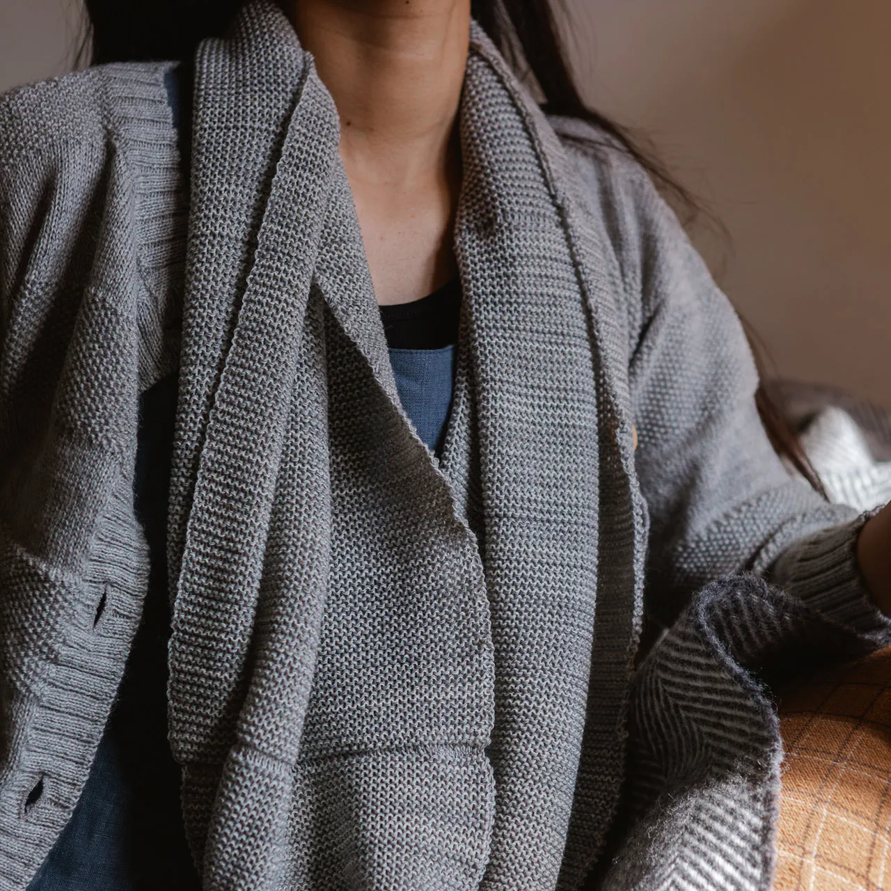 Everyday Cardigan - Alpaca/Merino - Pebble Grey (9-12y  Women 8-12)