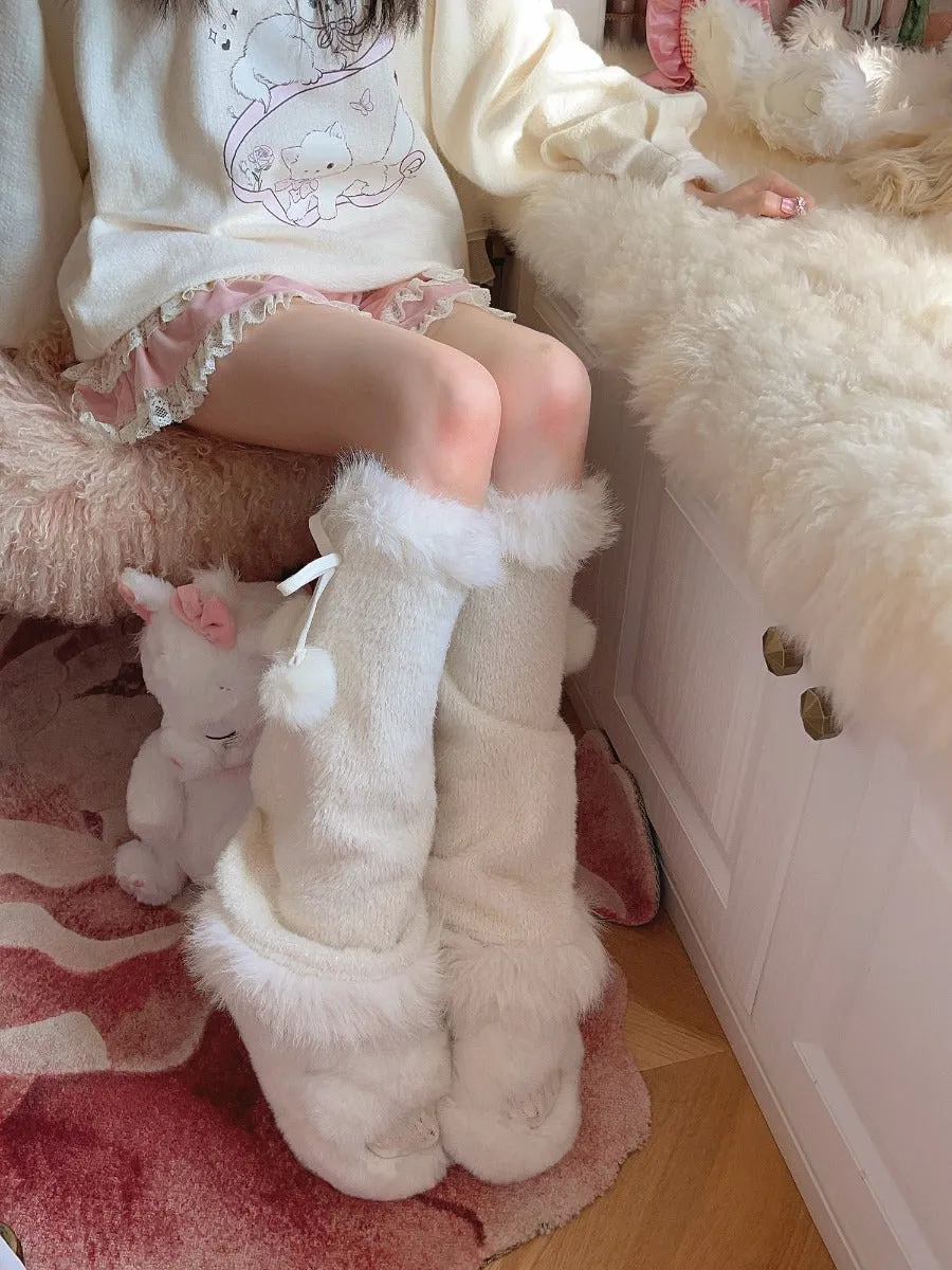 Exclusive Japanese Girl's Winter Warm Plush Knitted Leg Warmers