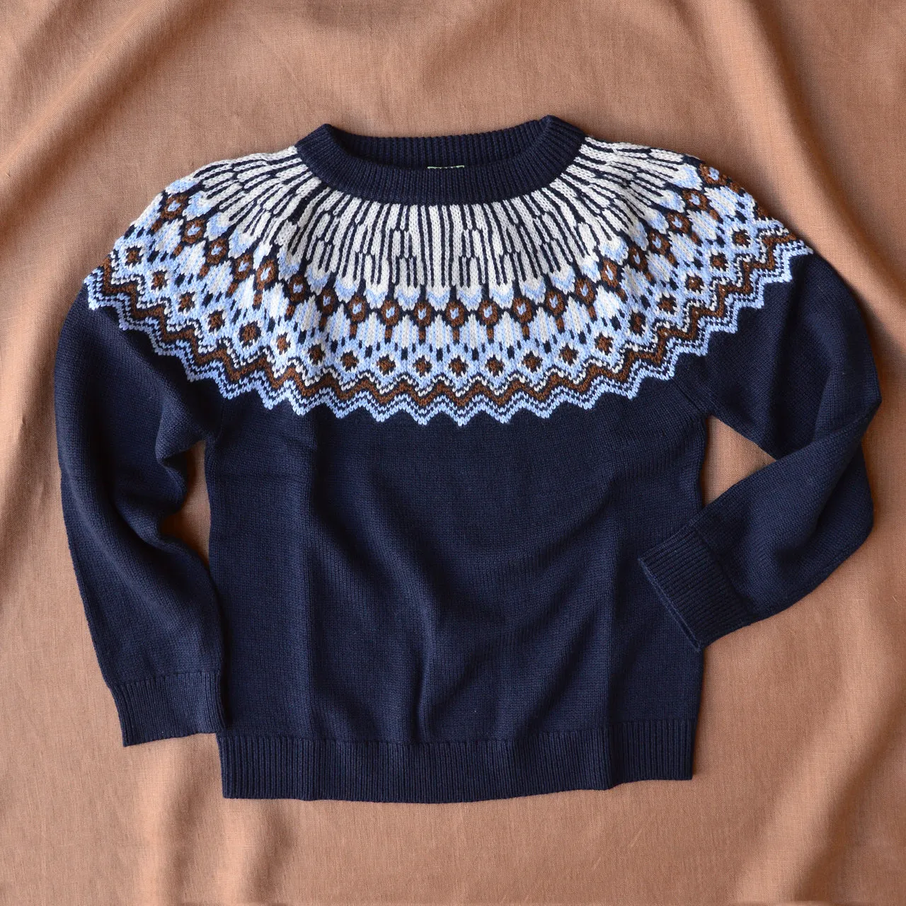 Fair Isle Sweater - 100% Merino - Dark Navy (2-12y)