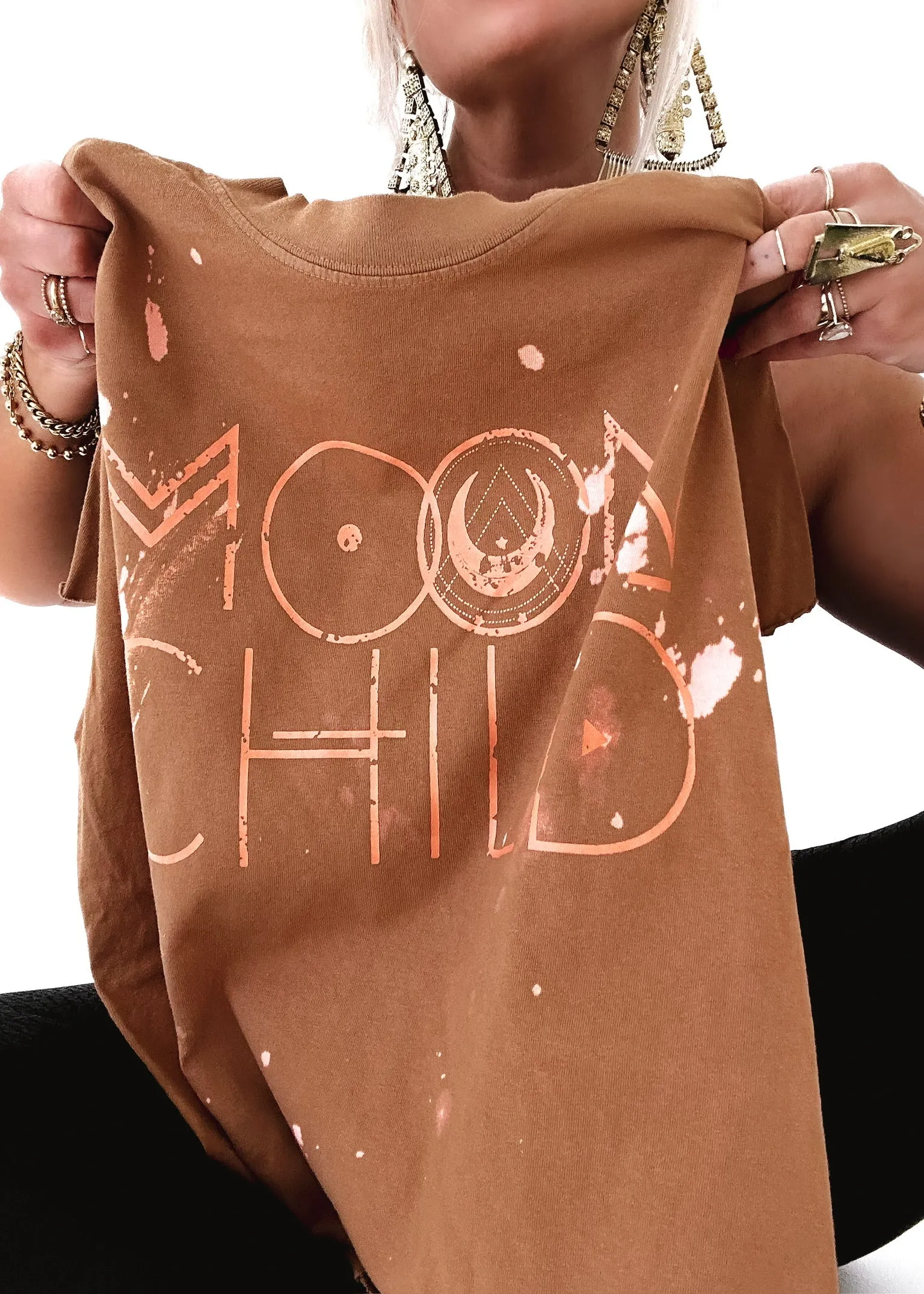 FINAL SALE: MOON CHILD (PEACH) BLEACHED OUT SIDE SLIT TEE