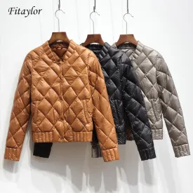 Fitaylor Ultra Light White Duck Down Jackets Autumn Winter Women Plus Size 3XL O Neck Coat Slim Short Warm Down Coats