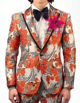 Floral Suit for Men, Weddings, Orange Floral Suit