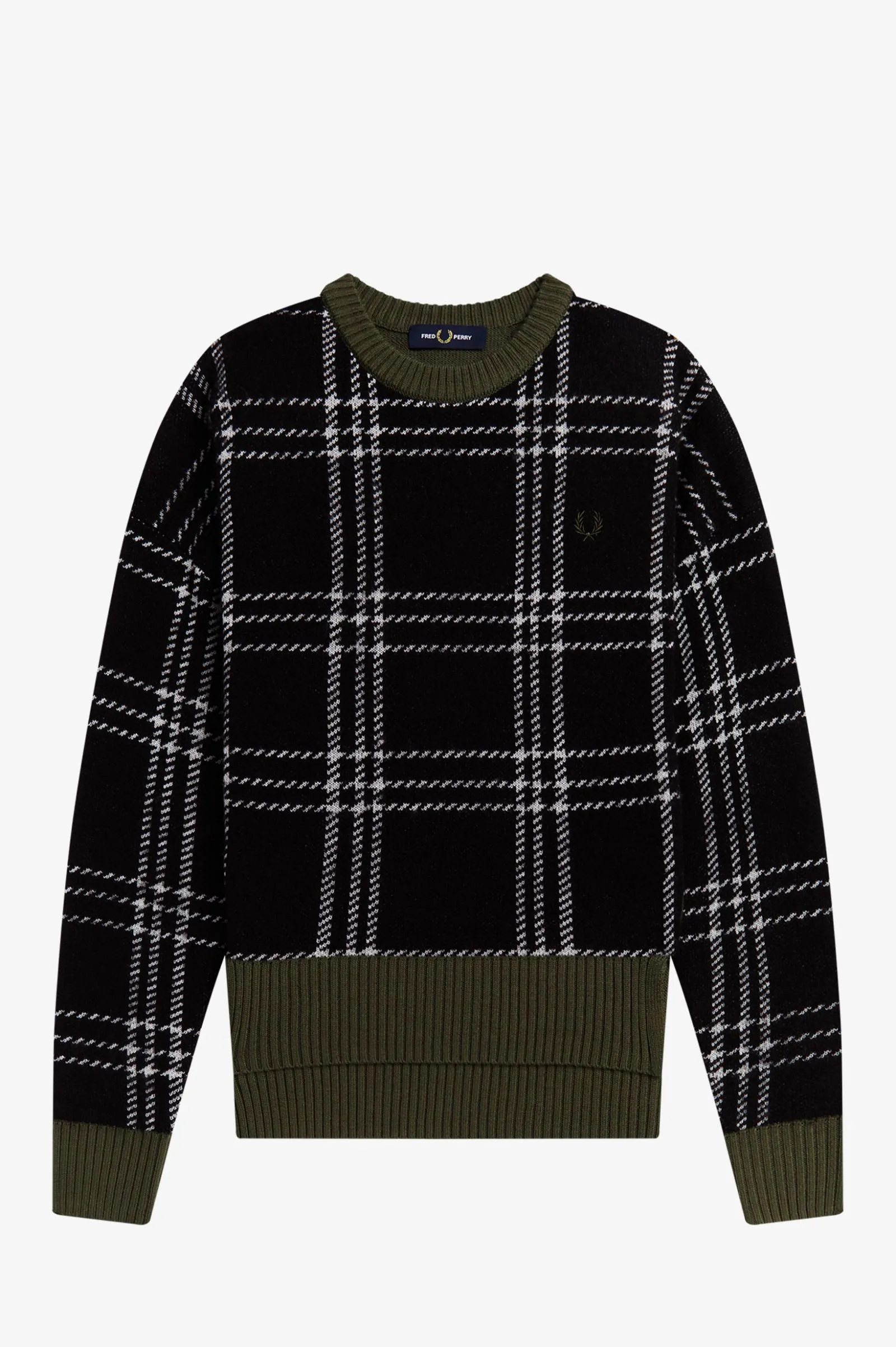 Fred Perry Black Tartan Panel Sweater