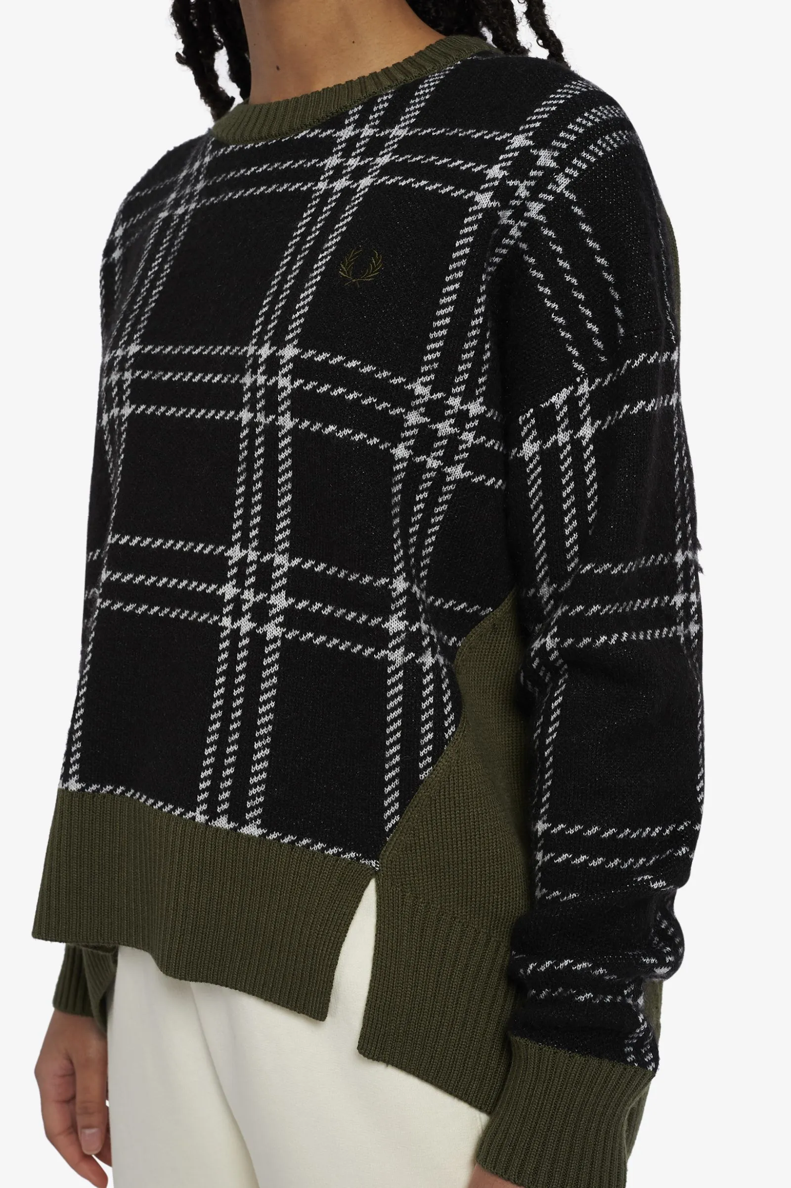 Fred Perry Black Tartan Panel Sweater